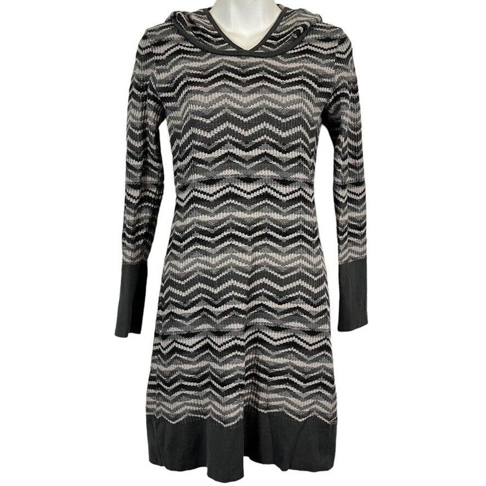 Prana Womens Zig Zag Hoodie Knit Sweater Ribbed Gray Cotton Blend Dress sz S